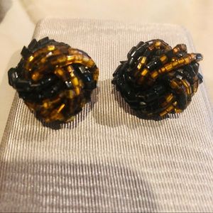 Vintage Bugle Bead Clip On Earrings